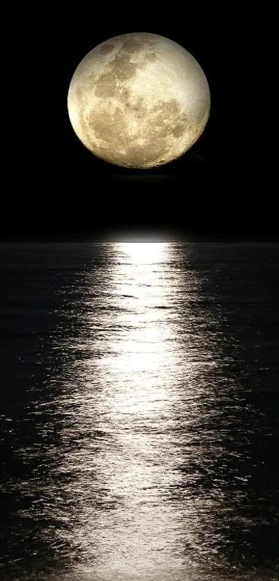 Moonlit ocean scene with reflection on water.