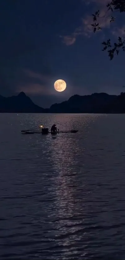 Moonlit lake with a serene night view.