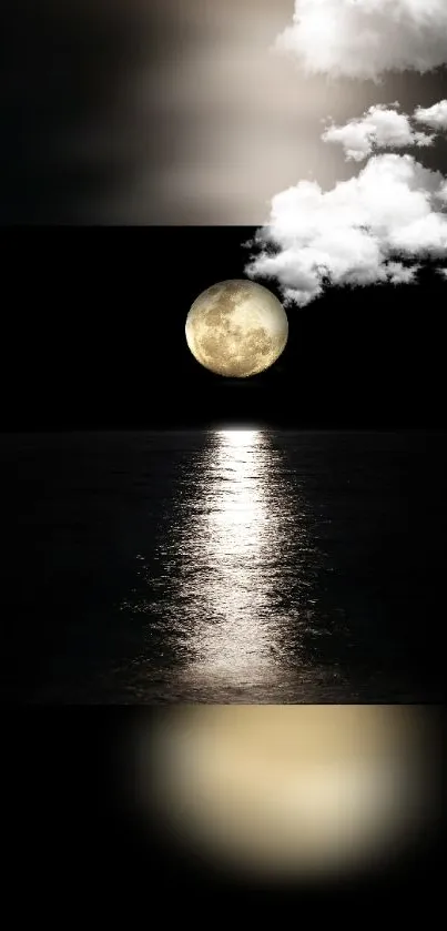 Moonlit night with ocean reflection and clouds wallpaper.