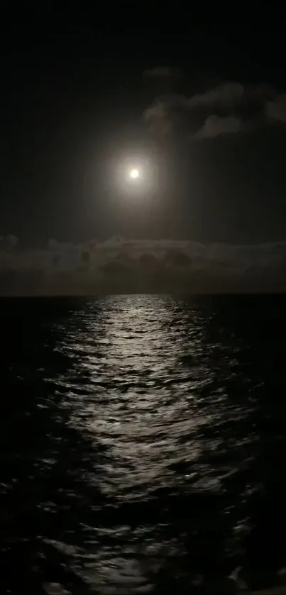 Moonlight casts a serene glow on a dark ocean at night.