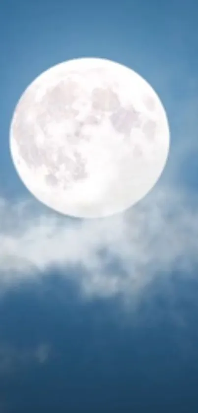 Full moon in a tranquil blue sky with soft clouds mobile wallpaper.