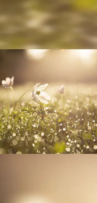 Morning blossoms with dew under sunlight creating a serene and peaceful atmosphere.