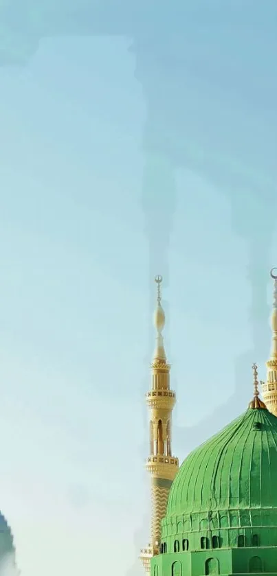 Mobile wallpaper of mosque domes under a clear blue sky, with a peaceful ambiance.