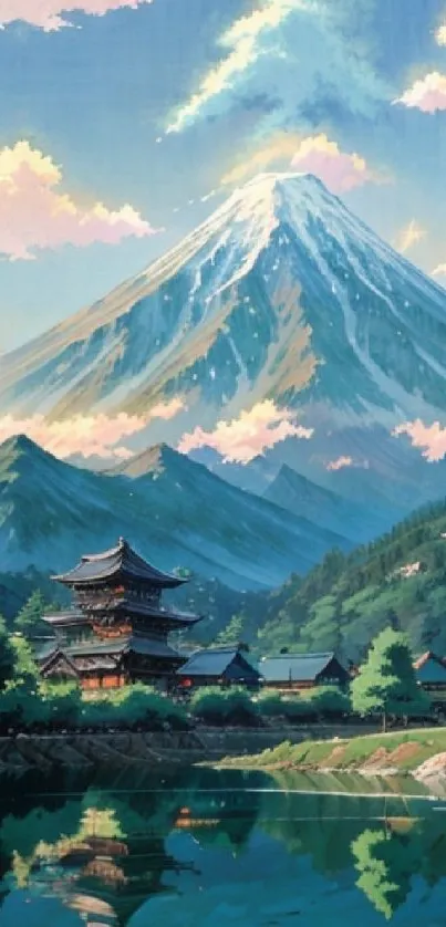 Serene anime mountain landscape art