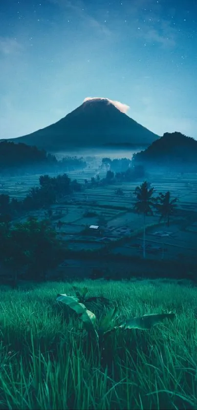 Majestic mountain under starry night sky