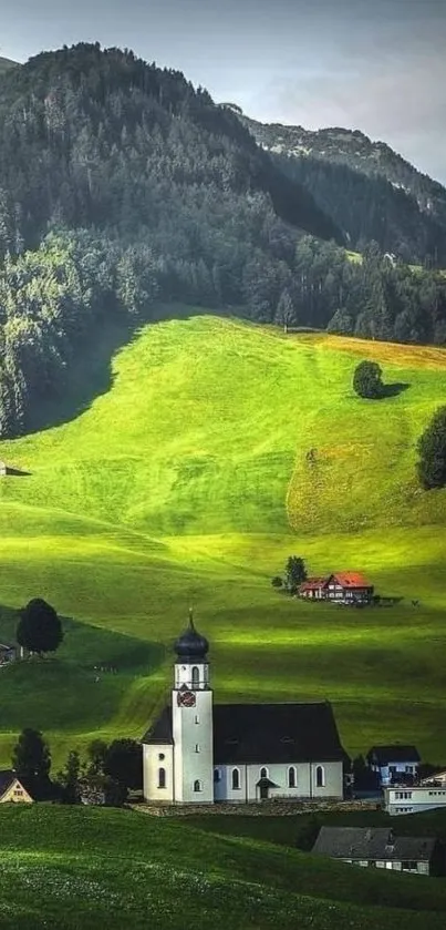 Mobile wallpaper of a lush mountain village with greenery.