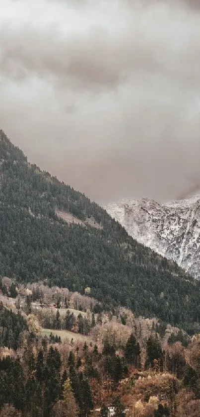 A tranquil mountain landscape with lush greenery and a cloudy sky.