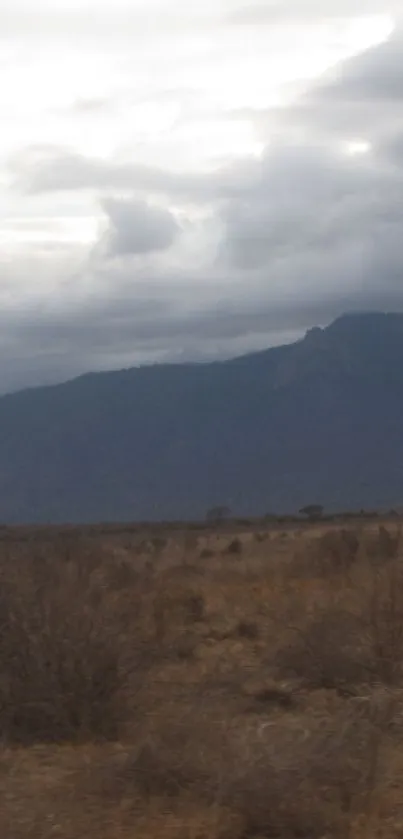 Serene brown and gray mountain landscape under a cloudy sky.