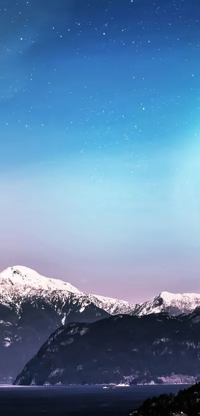 Serene mountain night sky wallpaper with stars and tranquil scenery.