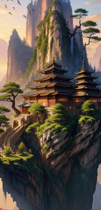 Serene mountain pagoda with lush greenery and tranquil ambiance.