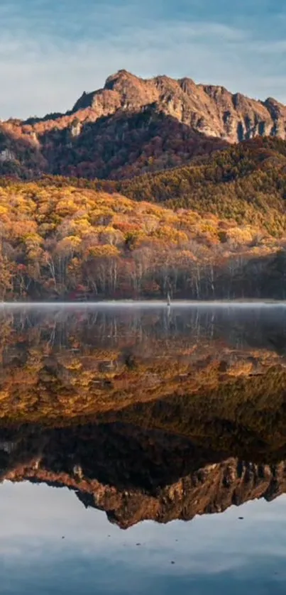 Scenic mountain reflection in a serene lake with autumn colors.