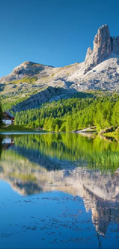 Serene mountain landscape with lake reflection.