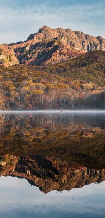 Serene mountain reflection on a calm lake surface.