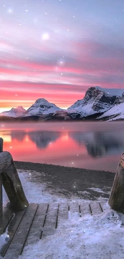 Scenic sunset over mountains and lake, peaceful evening view.