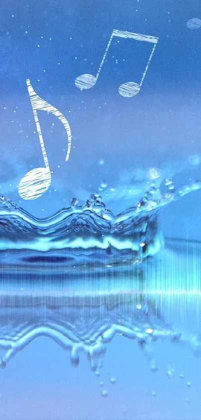 Peaceful music splash wallpaper with blue hues and musical notes.