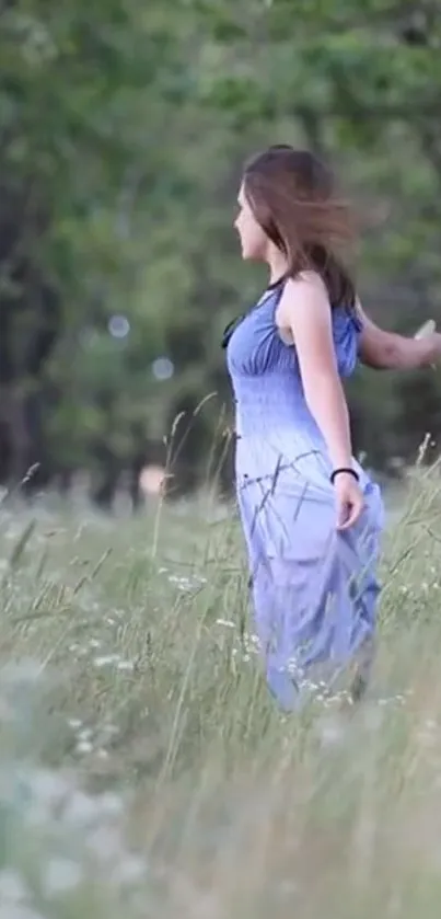 A woman in a meadow, embracing nature's serenity.