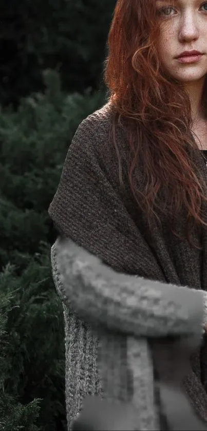 Serene nature portrait with greenery and earth tones.