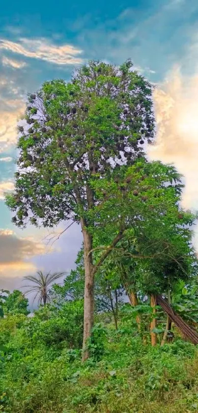 Serene tree landscape with vibrant sky backdrop.