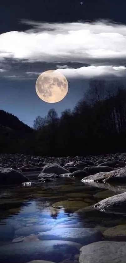 Moonlit river and starry night landscape wallpaper.