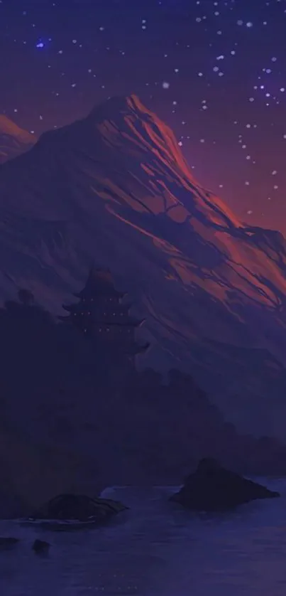 Serene night mountain with starlit sky.