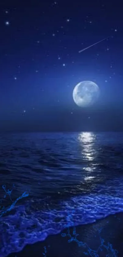 Moonlit ocean under a starry night sky wallpaper.