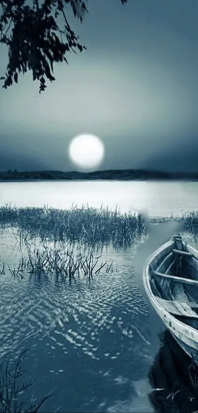 Nighttime river with full moon and peaceful surroundings.