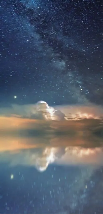 Sailboat on reflective water under a starlit sky.