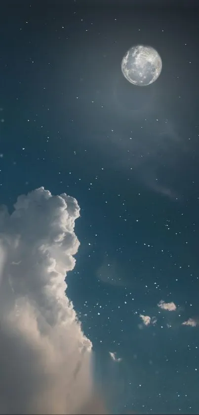 Tranquil night sky with moon and clouds, perfect for a serene mobile wallpaper.