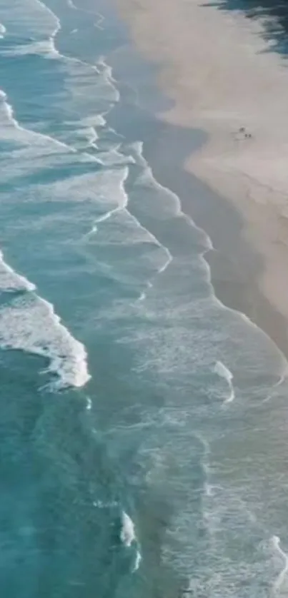 Serene beach with gentle waves and soft sand under a clear sky.