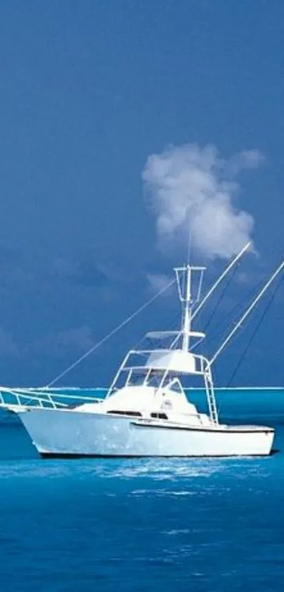 Serene boat on the blue ocean wallpaper.