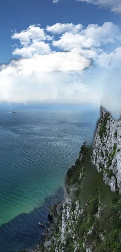 Serene ocean cliff view with clear sky.