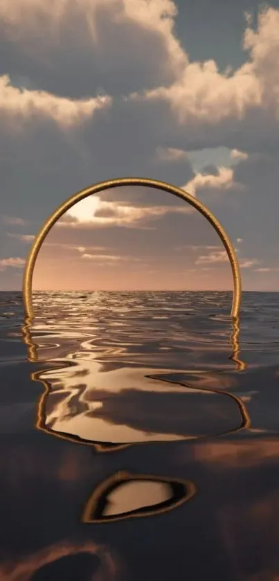 Ocean with a golden arch reflecting sunset.