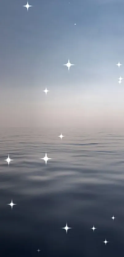 Serene mobile wallpaper of ocean with starry night sky.