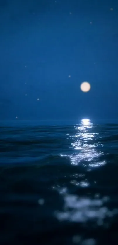 A luminous moon over a tranquil ocean at night.