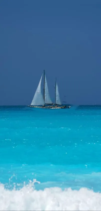 A sailboat gracefully sailing on serene blue ocean waters.