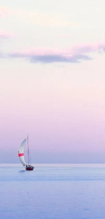 Pastel ocean wallpaper with a lone sailboat on calm waters.