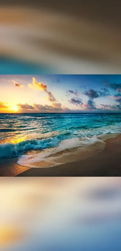 Serene ocean sunset with vibrant colors and calming beach view.