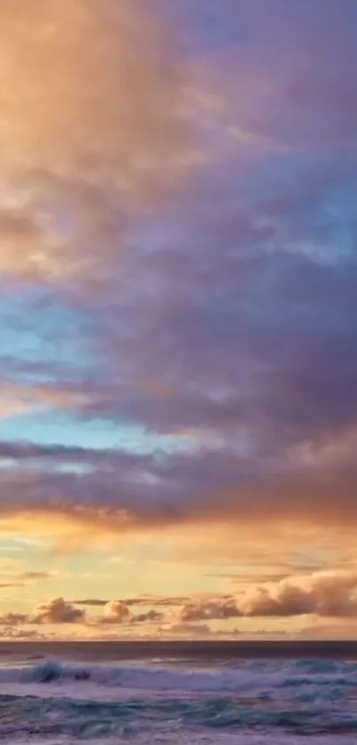 Serene ocean view with sunset clouds and vibrant sky.