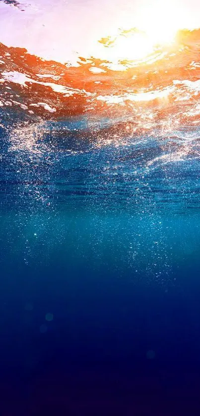 Serene underwater ocean scene with sunlight.