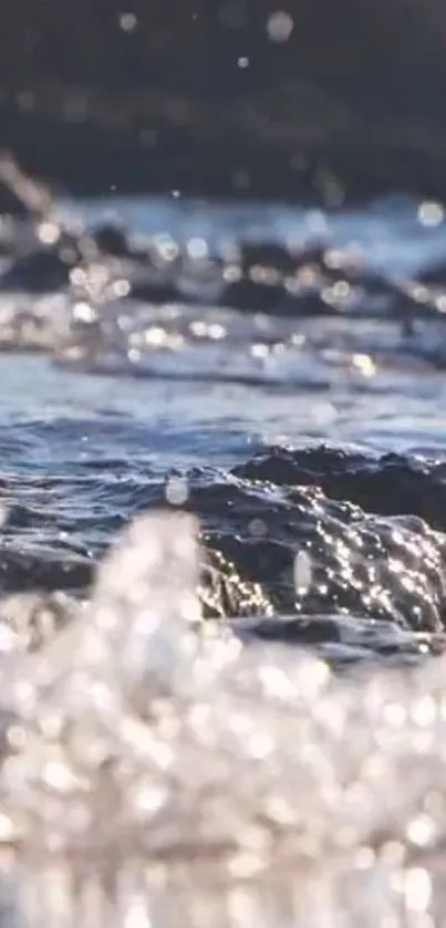 Serene ocean waves flowing over rocks in nature.