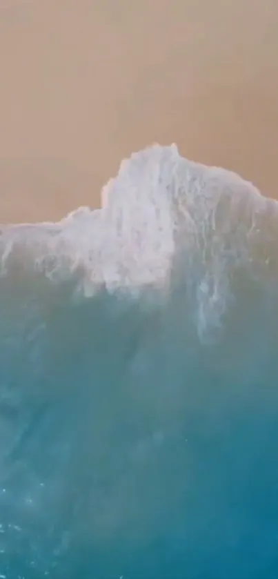 Serene view of ocean wave crashing gently onto a sandy beach.