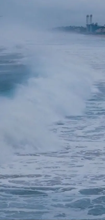 Serene ocean waves crashing against the coast.