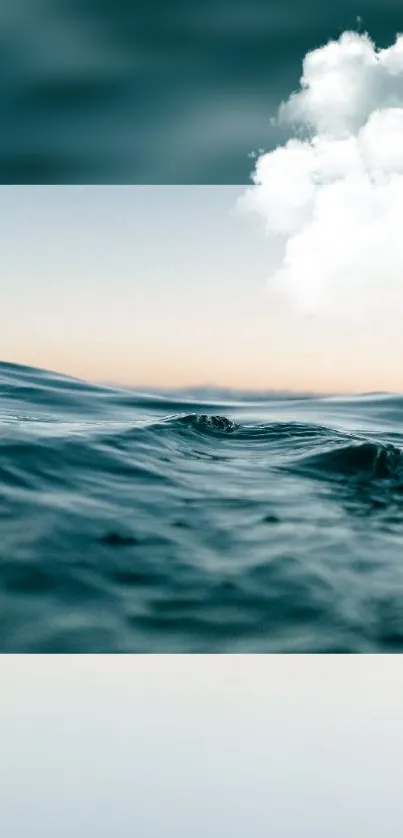 Serene ocean waves with fluffy clouds mobile phone wallpaper.