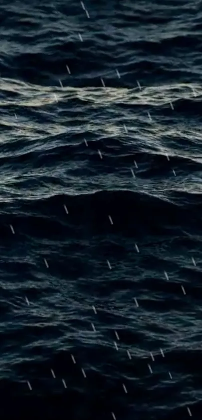 Dark blue ocean waves with rain effect wallpaper.