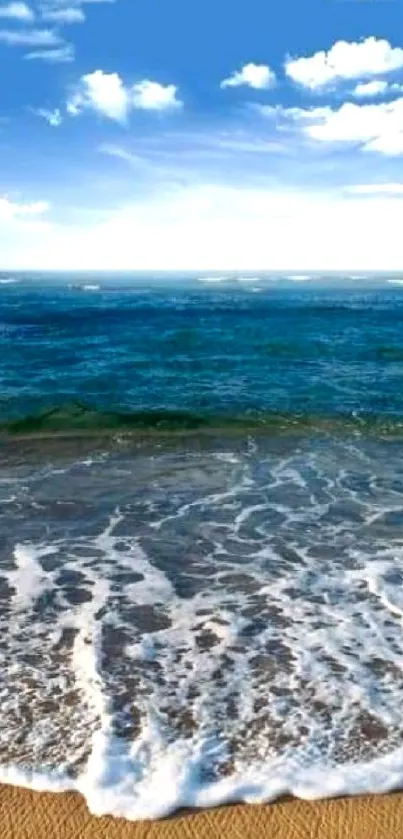 Calm ocean waves with a clear blue sky.