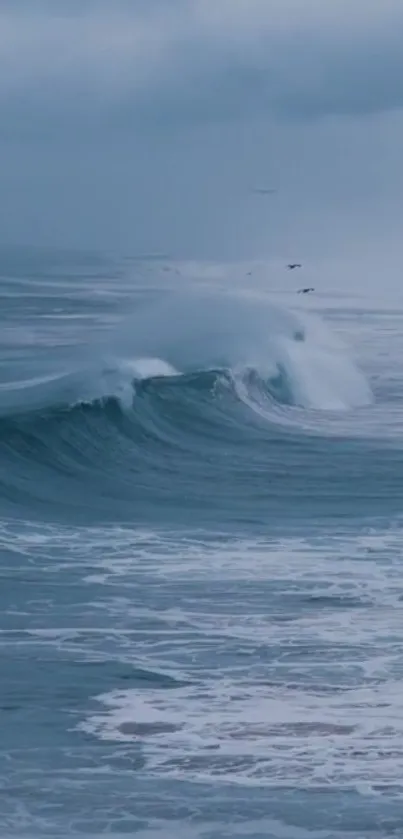 Dynamic ocean waves creating a serene atmosphere.