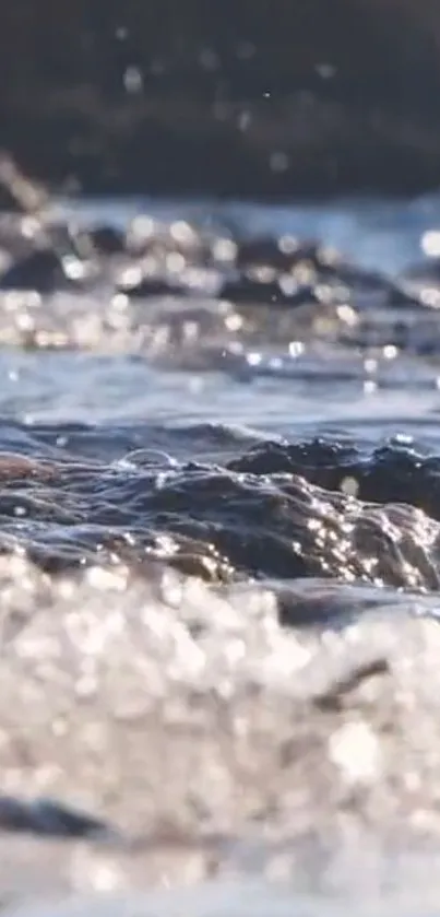 Close-up view of serene ocean waves with sparkling water.