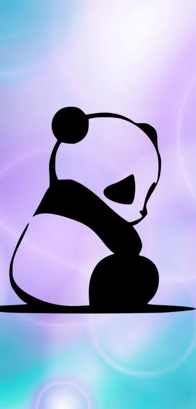 Serene panda silhouette with lavender gradients on mobile wallpaper.