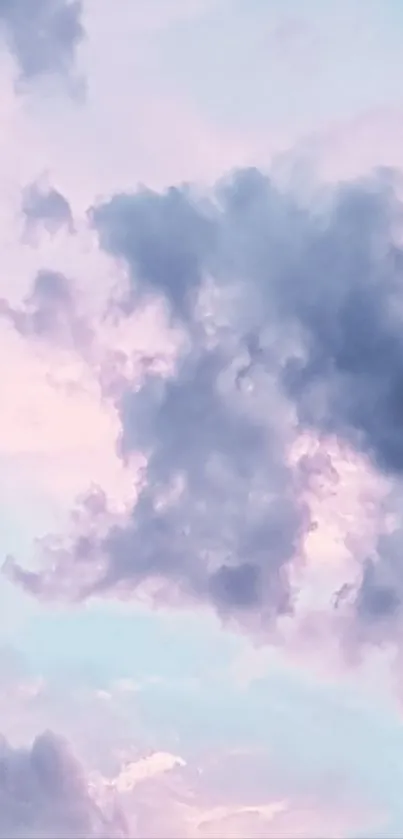 Serene sky with pastel clouds in calming hues.