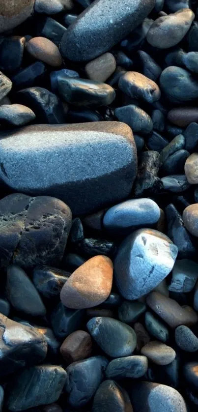 Smooth pebbles in calming beach tones.